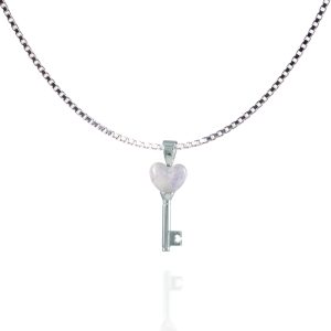 Silver Key Pendant With A Jade Heart