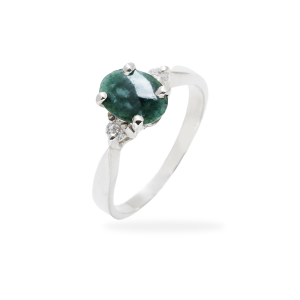Jaguar Green Oval Jade Ring with Zircons