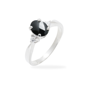 Oval Black Jade Ring with Zircons