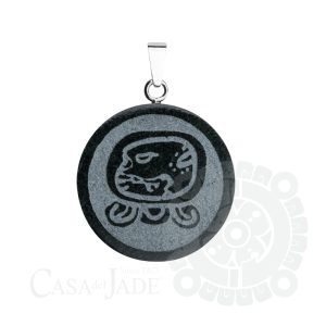 Mayan Nahual E pendant with silver and jade