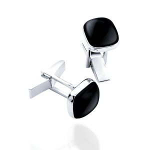 Silver and square jade cufflinks
