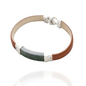 Leather bracelet with silver and jade