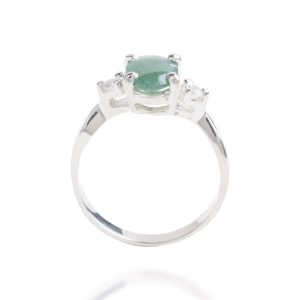Oval Apple Green Jade Ring with Zircons