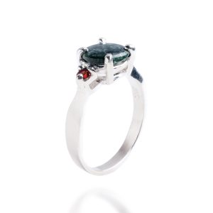 Jaguar Green Jade Ring with Garnets