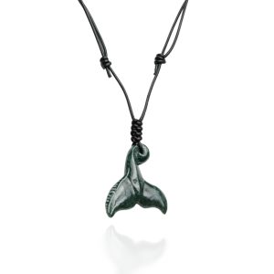 Leather necklace and whale tail in jade