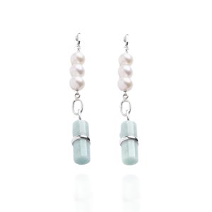 Pearls And Light Green Jade Earrings