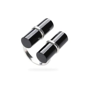 Dual Black Jade Cylinder Ring for Men