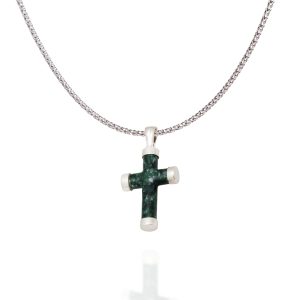Jade and Silver Cross Pendant