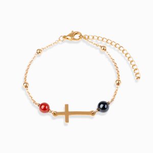 "Grazia" Black Jade & Agate Curved Cross Bracelet
